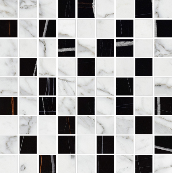 K-1000(1004)/MR/m22 Marble Trend (Марбл Тренд) Carrara (Nero Dorato) 300x300 черно-белая матовая мозаика