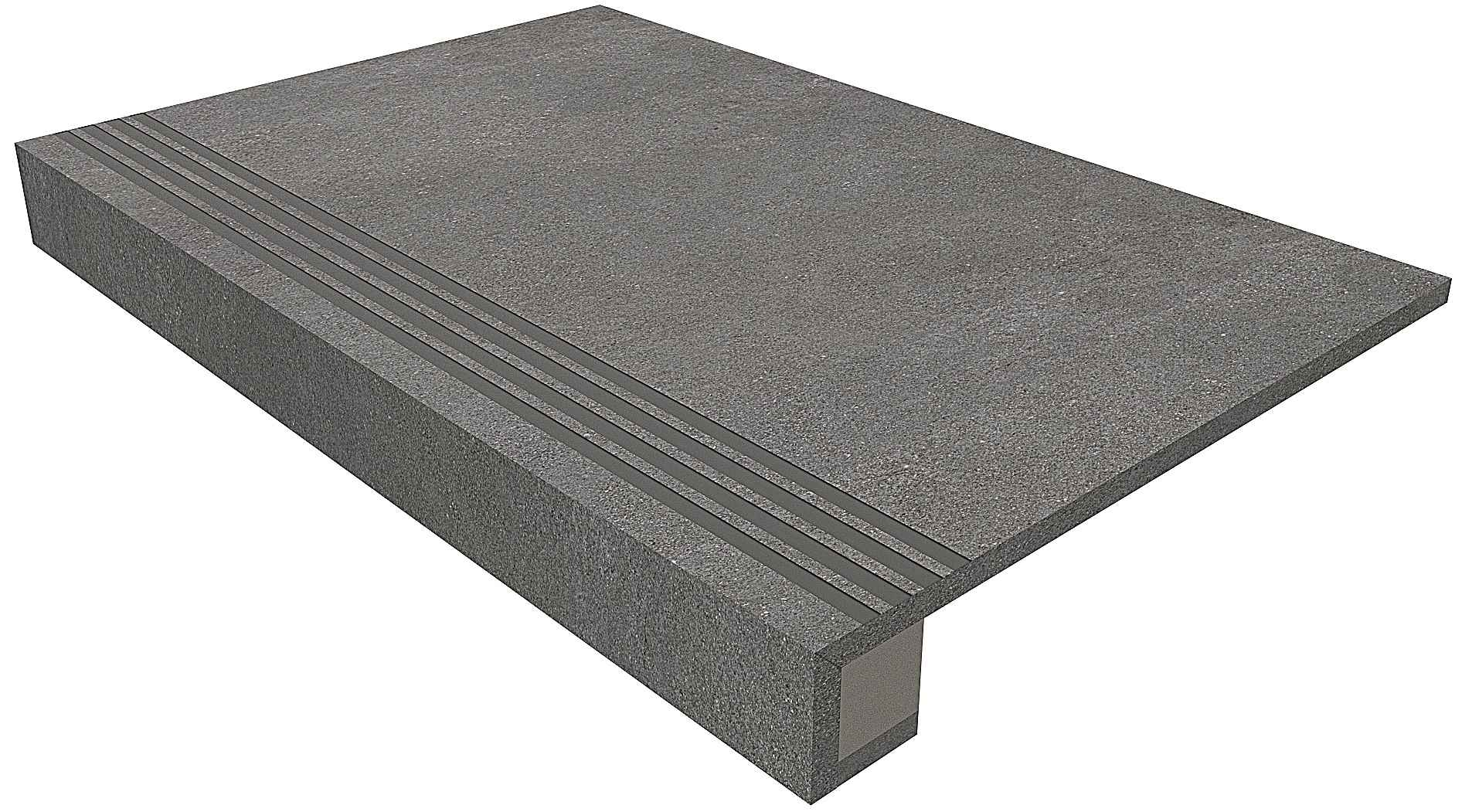 TE03 Terra Anthracite: ступень 330x1200 (прямоуг. бортик) с насечками+подступенок 145x1200 неполир. серый